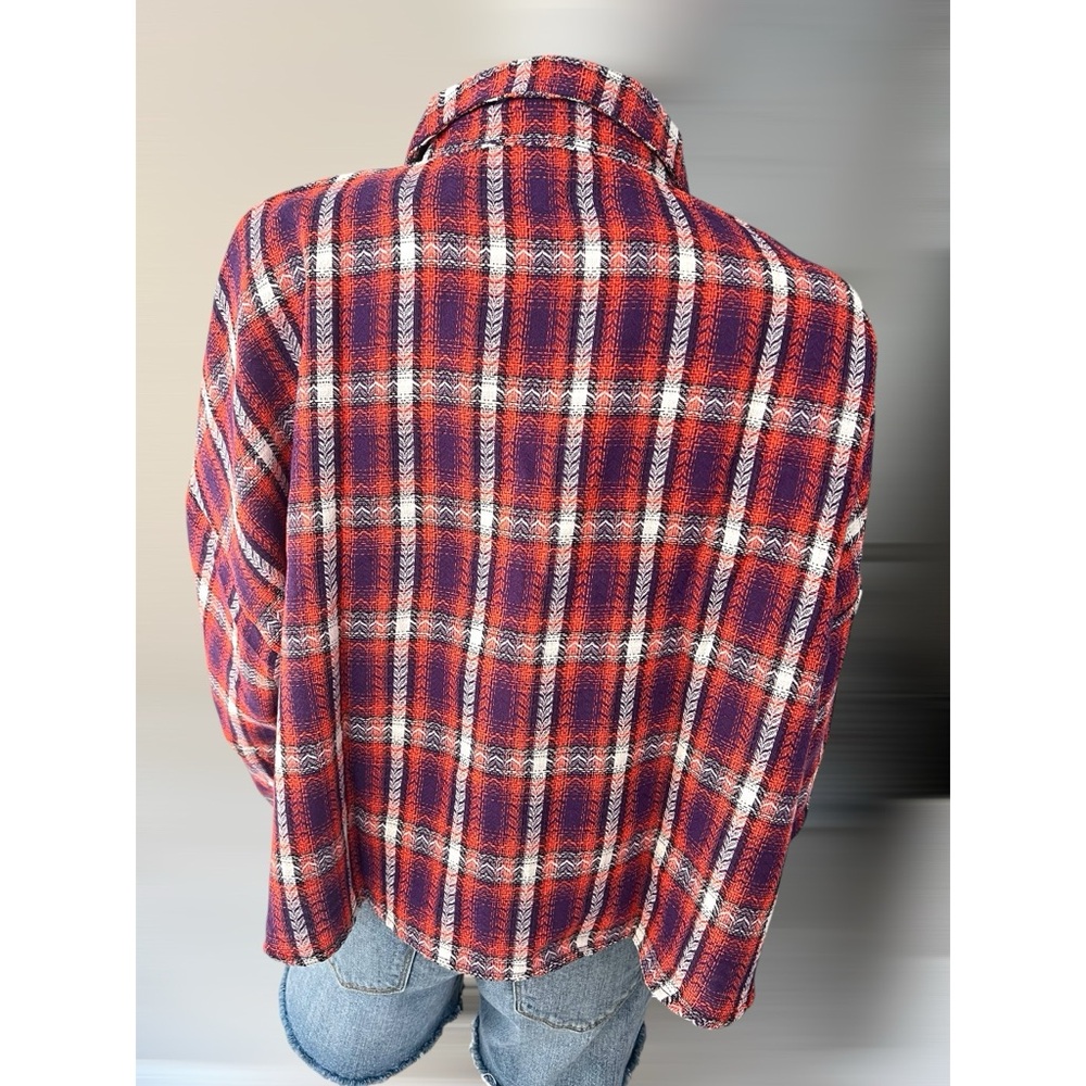 BUCKET LIST Purple and orange button up top S M L - Picture 5 of 6